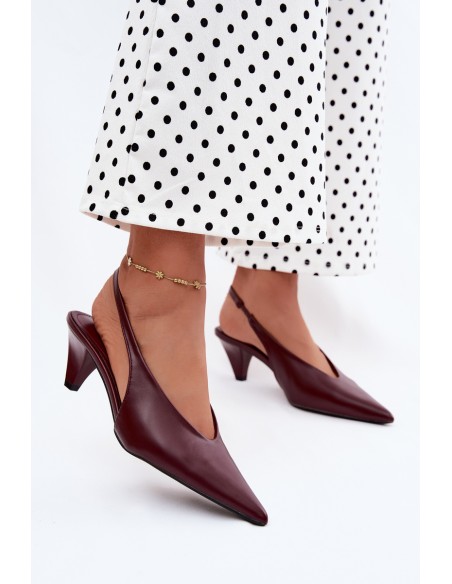 Bordeaux Sapphire Cone Heel Sandals with Faux Leather