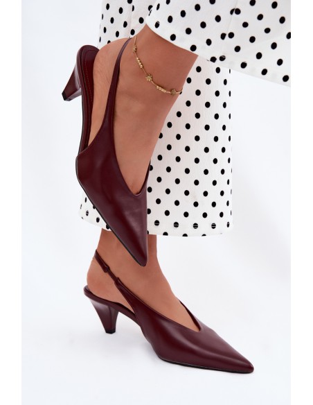 Bordeaux Sapphire Cone Heel Sandals with Faux Leather