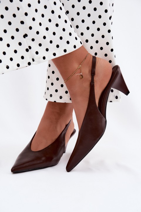 Women's Cone Heel Sandals Chocolate Faux Leather Sapphire