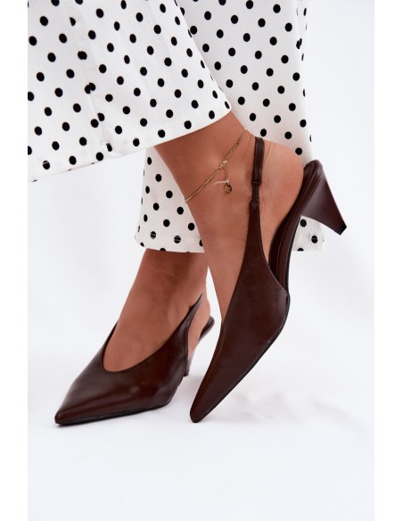 Women's Cone Heel Sandals Chocolate Faux Leather Sapphire