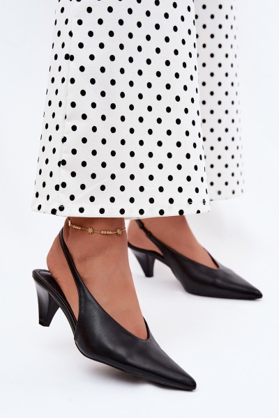 Conical Heel Sandals Black Imitation Leather Sapphire