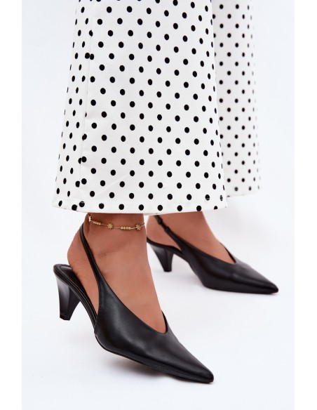 Conical Heel Sandals Black Imitation Leather Sapphire