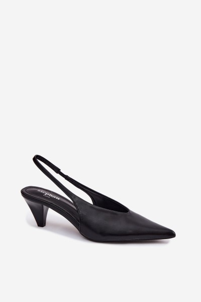 Conical Heel Sandals Black Imitation Leather Sapphire 2