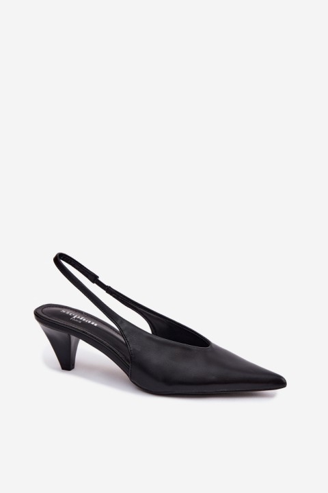 Conical Heel Sandals Black Imitation Leather Sapphire
