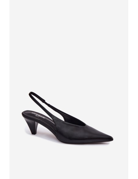 Conical Heel Sandals Black Imitation Leather Sapphire