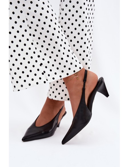 Conical Heel Sandals Black Imitation Leather Sapphire