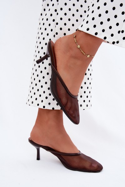 Mesh High Heeled Chocolate Sandals Calmio
