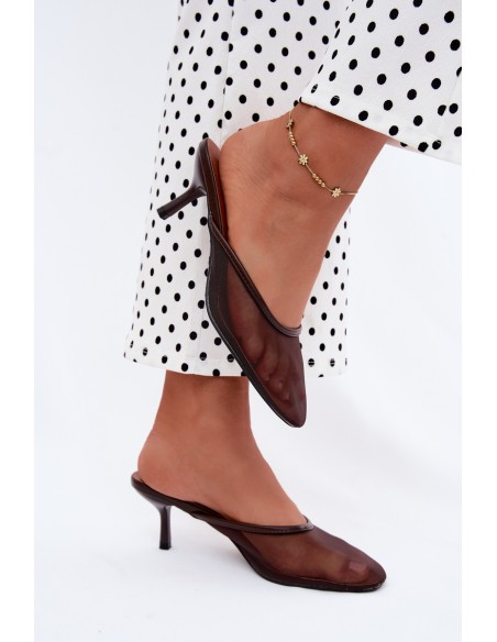 Mesh High Heeled Chocolate Sandals Calmio