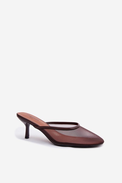 Mesh High Heeled Chocolate Sandals Calmio 2