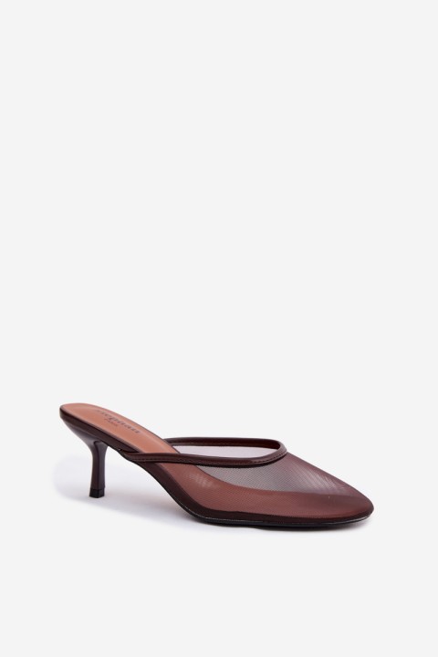 Mesh High Heeled Chocolate Sandals Calmio