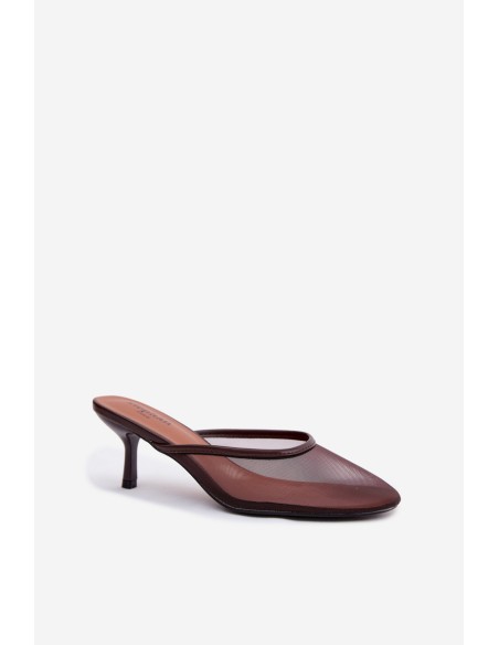 Mesh High Heeled Chocolate Sandals Calmio