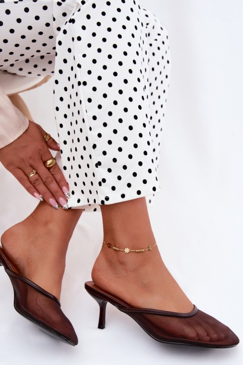 Mesh High Heeled Chocolate Sandals Calmio