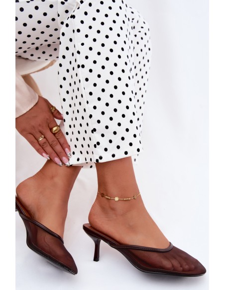 Mesh High Heeled Chocolate Sandals Calmio