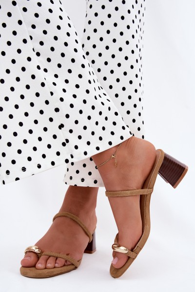 Women's Heeled Sandals With Gold Detail Khaki Verbena