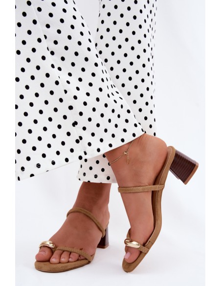 Women's Heeled Sandals With Gold Detail Khaki Verbena