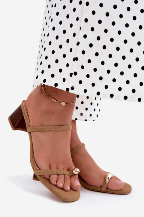 Women's Heeled Sandals With Gold Detail Khaki Verbena