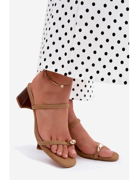Women's Heeled Sandals With Gold Detail Khaki Verbena
