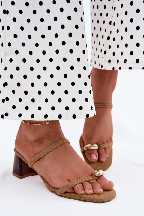 Women's Heeled Sandals With Gold Detail Khaki Verbena