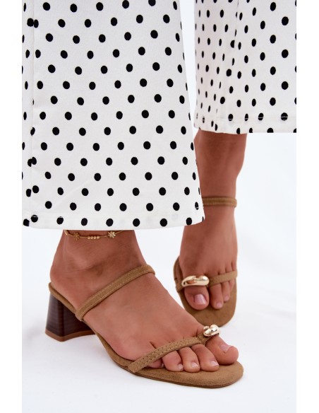 Women's Heeled Sandals With Gold Detail Khaki Verbena