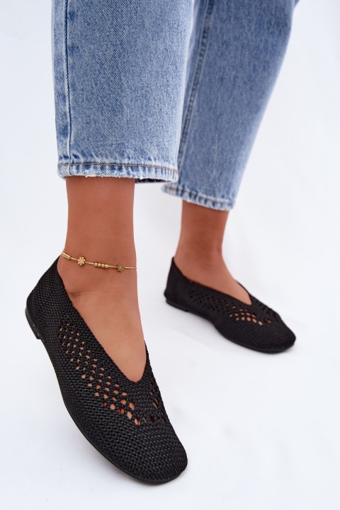 Openwork Flat Black Ballerinas Hibisca