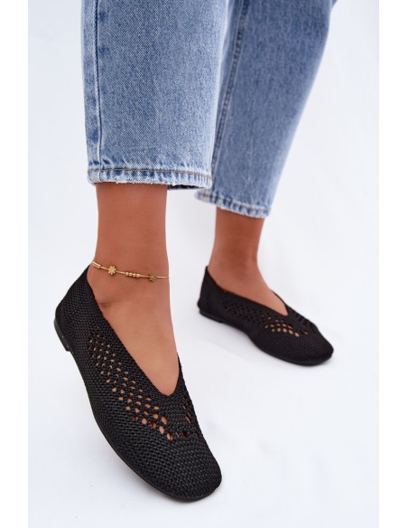 Openwork Flat Black Ballerinas Hibisca
