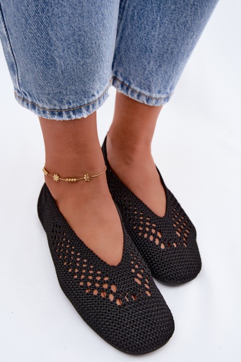 Openwork Flat Black Ballerinas Hibisca