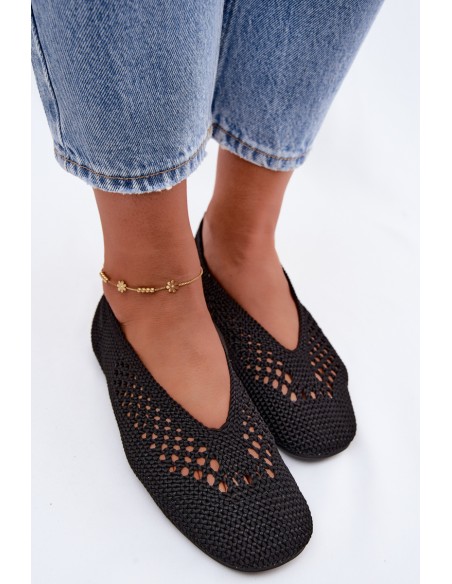 Openwork Flat Black Ballerinas Hibisca