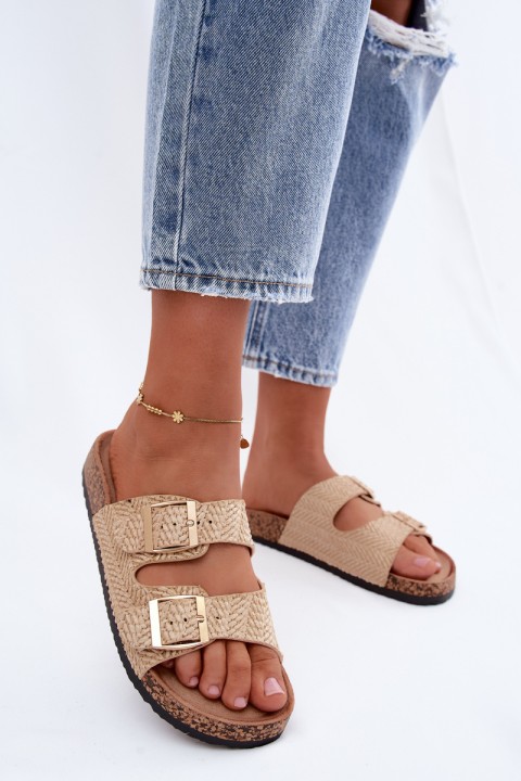 Women's Beige Slippers Magnovia with Braid and Gold Clips