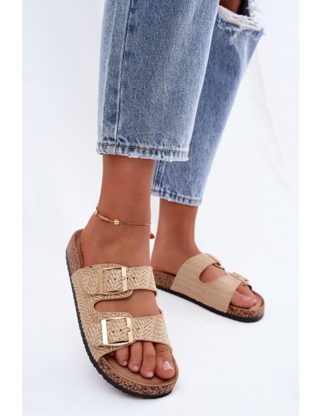 Women's Beige Slippers Magnovia with Braid and Gold Clips