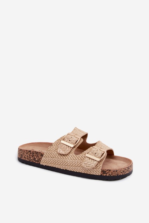 Women's Beige Slippers Magnovia with Braid and Gold Clips