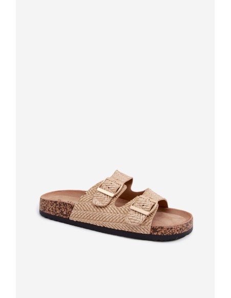 Women's Beige Slippers Magnovia with Braid and Gold Clips