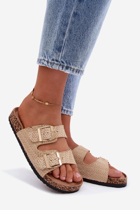 Women's Beige Slippers Magnovia with Braid and Gold Clips