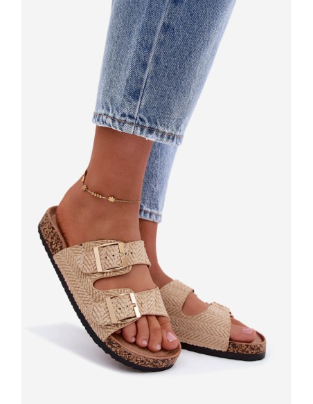Women's Beige Slippers Magnovia with Braid and Gold Clips