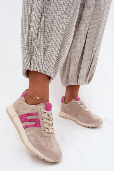 Women's Sports Sneakers Made of Natural Suede Beige Lovey