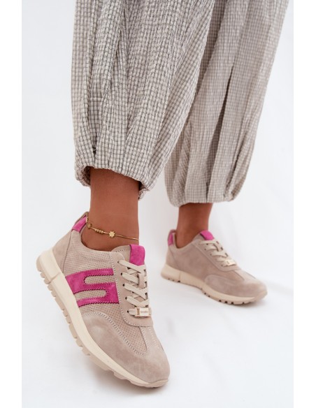 Women's Sports Sneakers Made of Natural Suede Beige Lovey