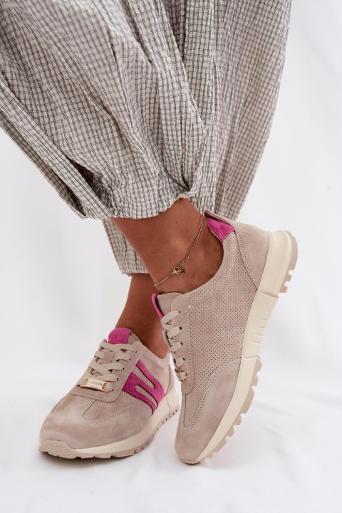 Women's Sports Sneakers Made of Natural Suede Beige Lovey