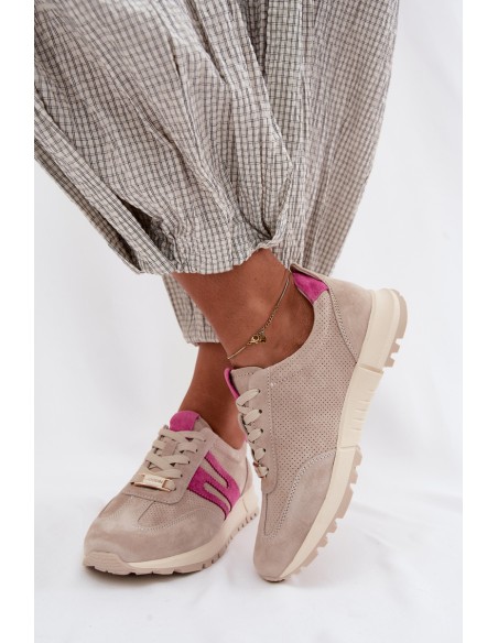 Women's Sports Sneakers Made of Natural Suede Beige Lovey