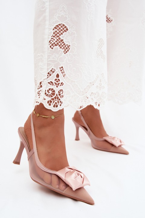 Mesh Sandals With Embellishment On Heel Hourglass Style Champagne Jasmina