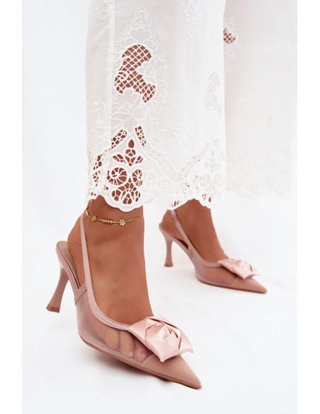 Mesh Sandals With Embellishment On Heel Hourglass Style Champagne Jasmina
