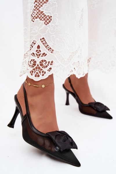 Mesh Sandals With Embellishment On Heel Hourglass Shape Black Jasmina