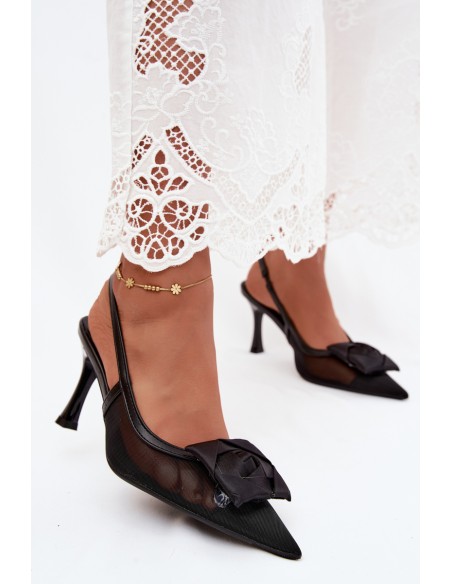 Mesh Sandals With Embellishment On Heel Hourglass Shape Black Jasmina