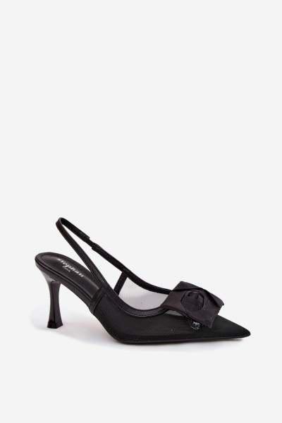 Mesh Sandals With Embellishment On Heel Hourglass Shape Black Jasmina 2