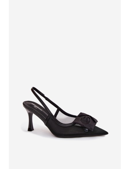 Mesh Sandals With Embellishment On Heel Hourglass Shape Black Jasmina