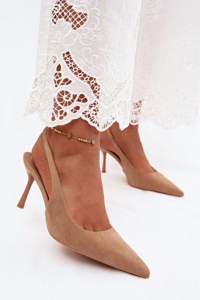 Women's High Heel Sandals Dark Beige Eco Suede Kevina
