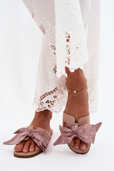 Women's Flat Heel Sandals With Bow Nude Caprissa