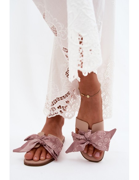Women's Flat Heel Sandals With Bow Nude Caprissa