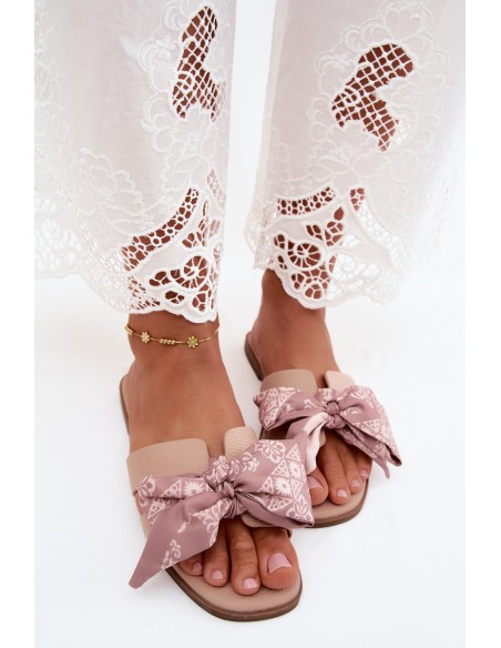 Women's Flat Heel Sandals With Bow Nude Caprissa