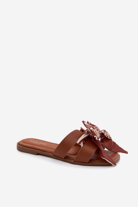 Women's Flat Heeled Slip-Ons With Bow Camel Caprissa