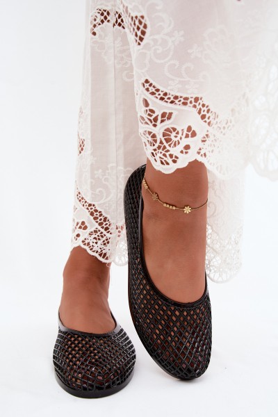 Bonnita Openwork Rubber Flat Black Ballerinas