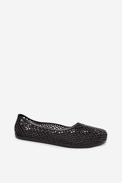 Bonnita Openwork Rubber Flat Black Ballerinas 2